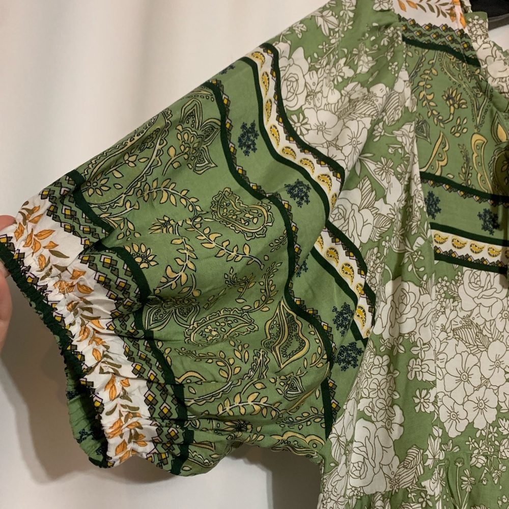 Umgee NWT Boutique Boho Hippy Floral Print Dress S - L SAGE greenBohemian Gypsy - Picture 3 of 10
